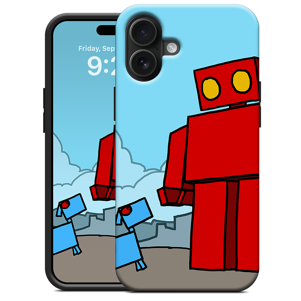 Red Robot Leaving The City iPhone Case