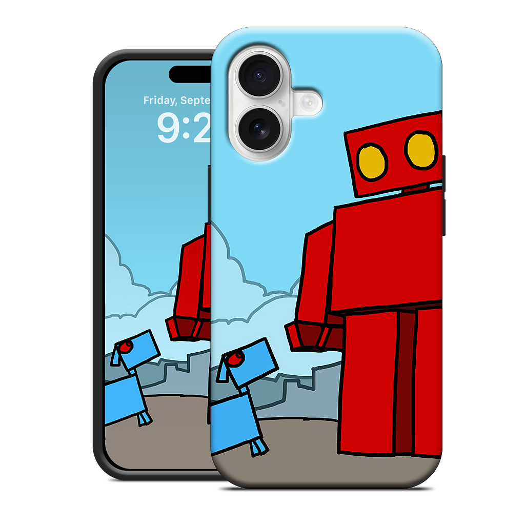 Red Robot Leaving The City iPhone Case